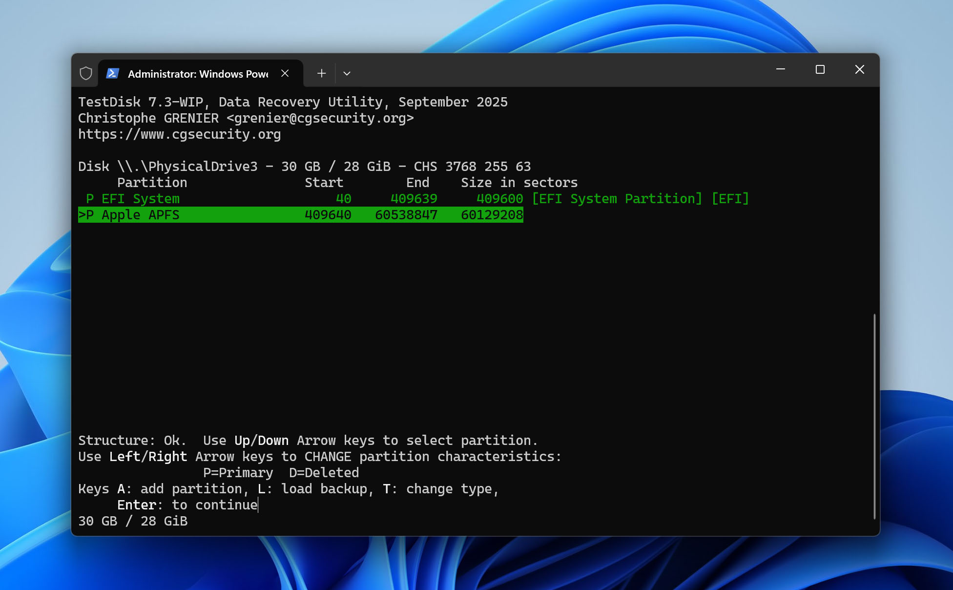 Partition auf TestDisk gefunden