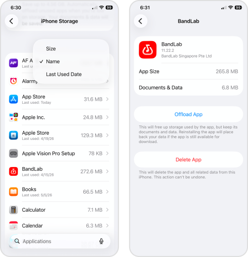 Deleting an app via iOS Settings