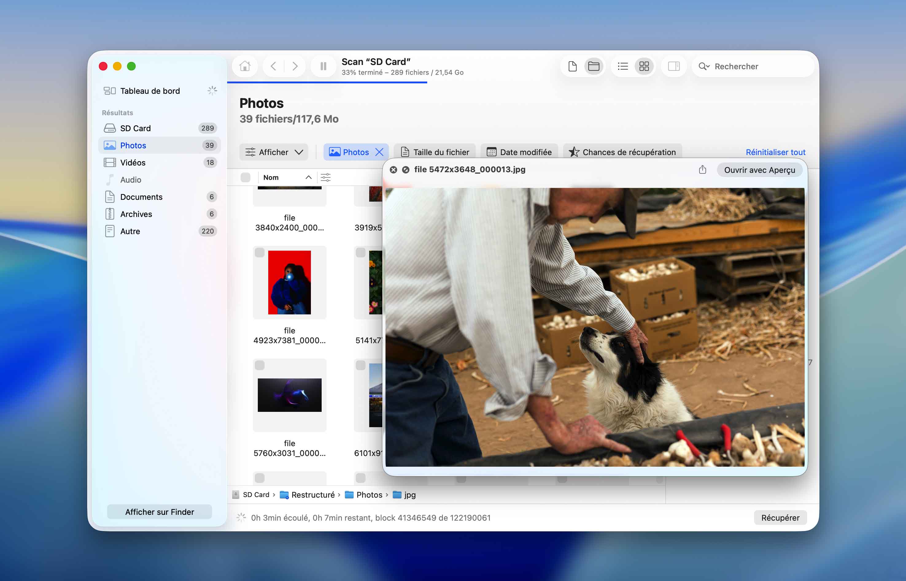 Mac Disk Drill liste de fichiers localisés