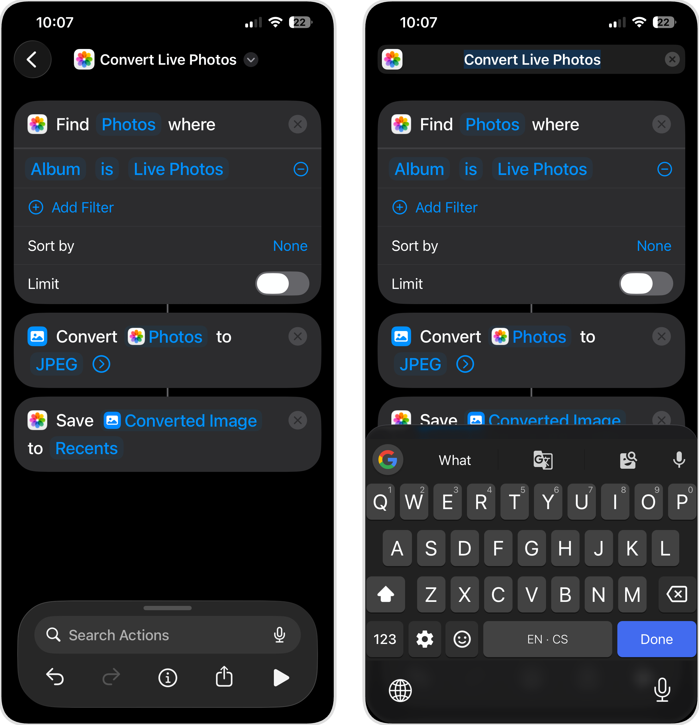 live photos shortcuts save