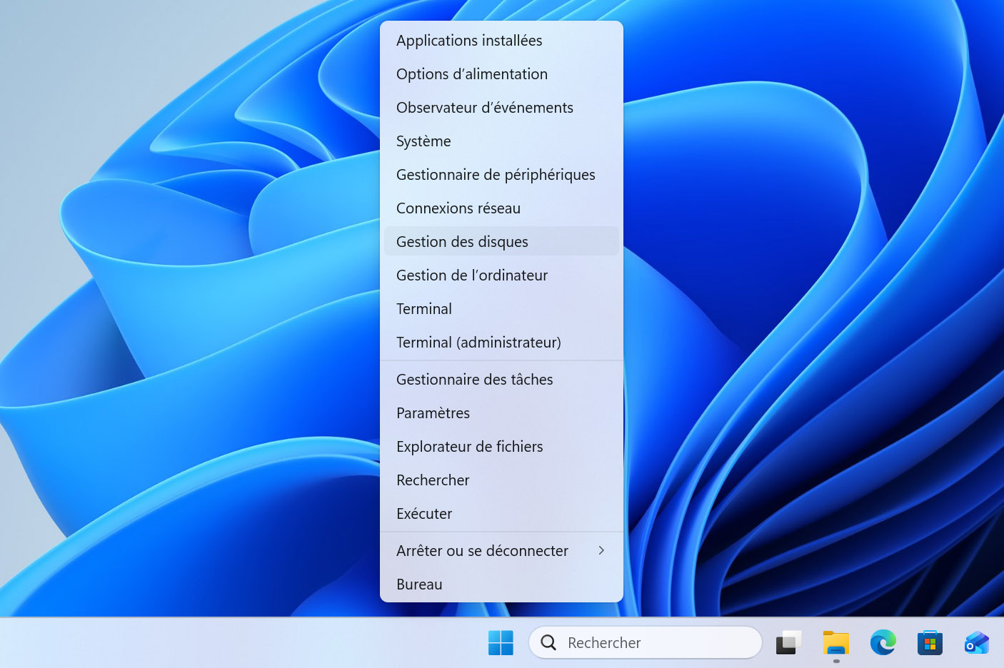 Ouverture de la gestion des disques.