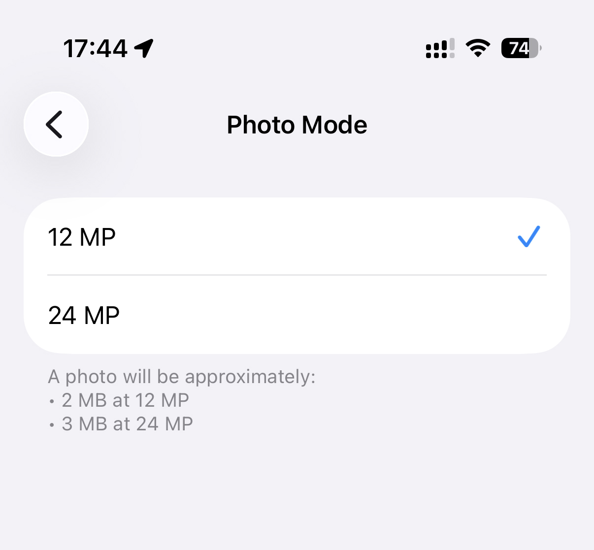 Choose Photo Mode resolution on iPhone.