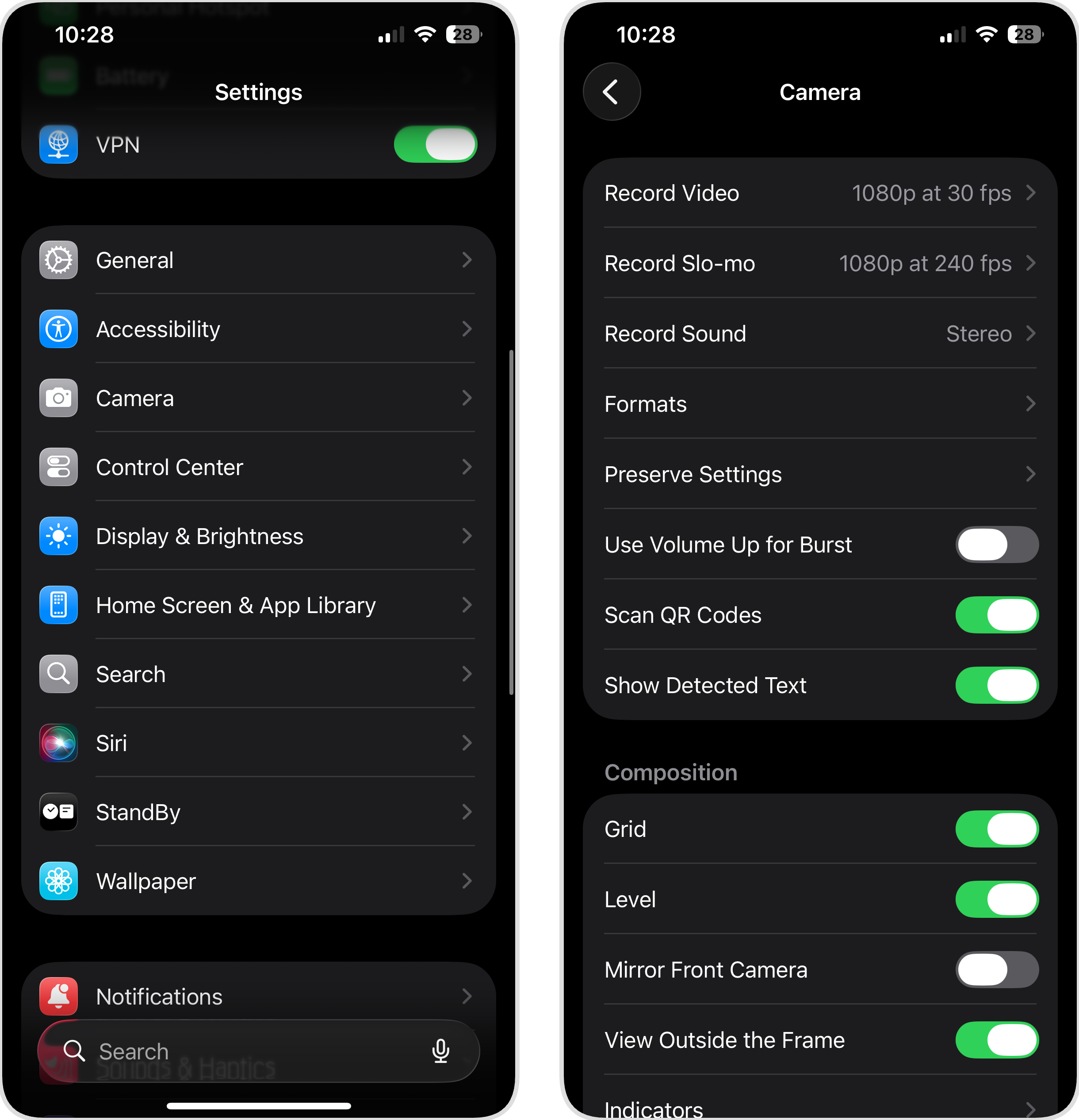 preserve settings camera