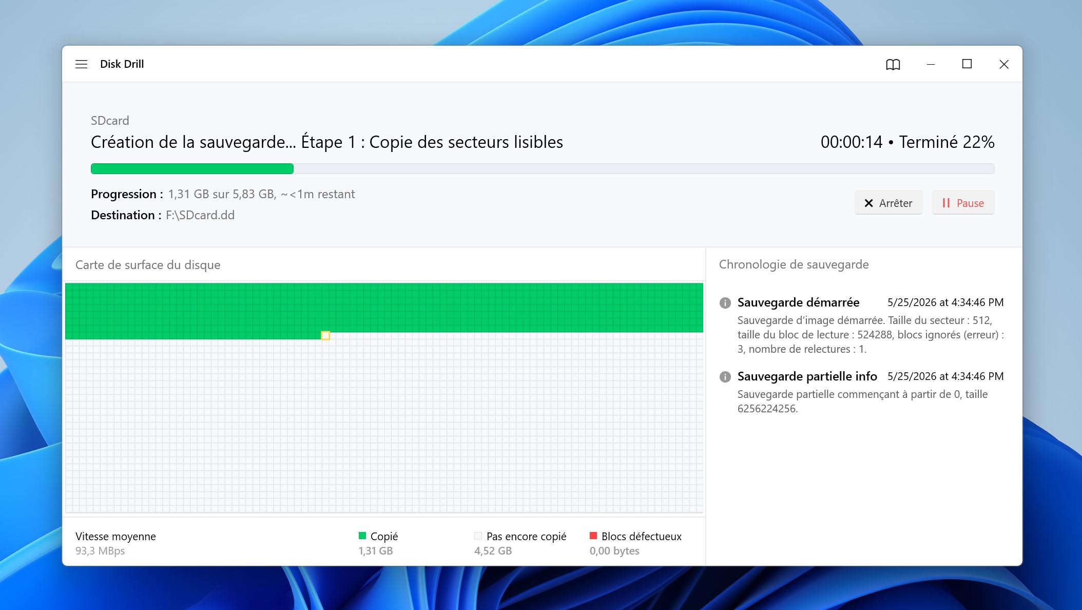 La sauvegarde en cours de création.