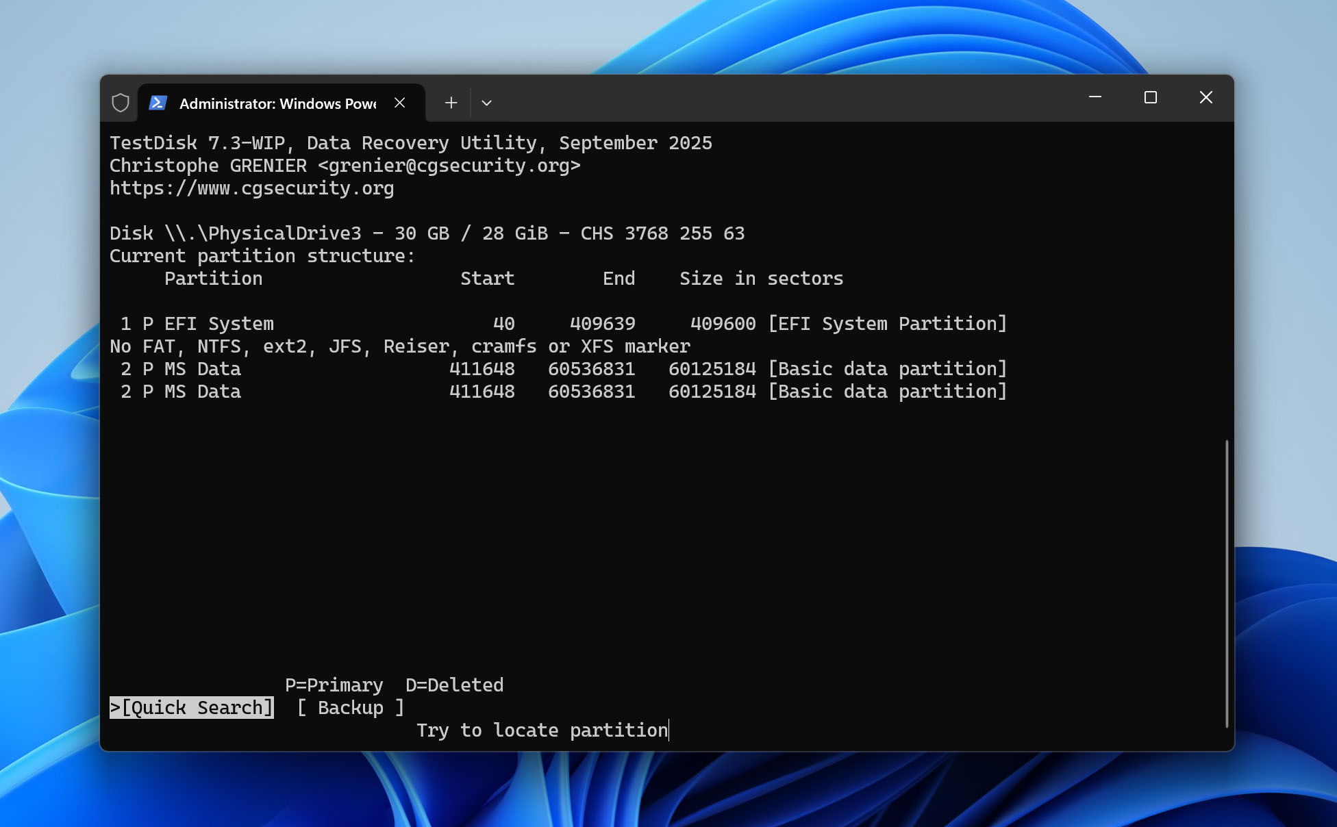 Nutzen Sie die Schnellsuche in TestDisk