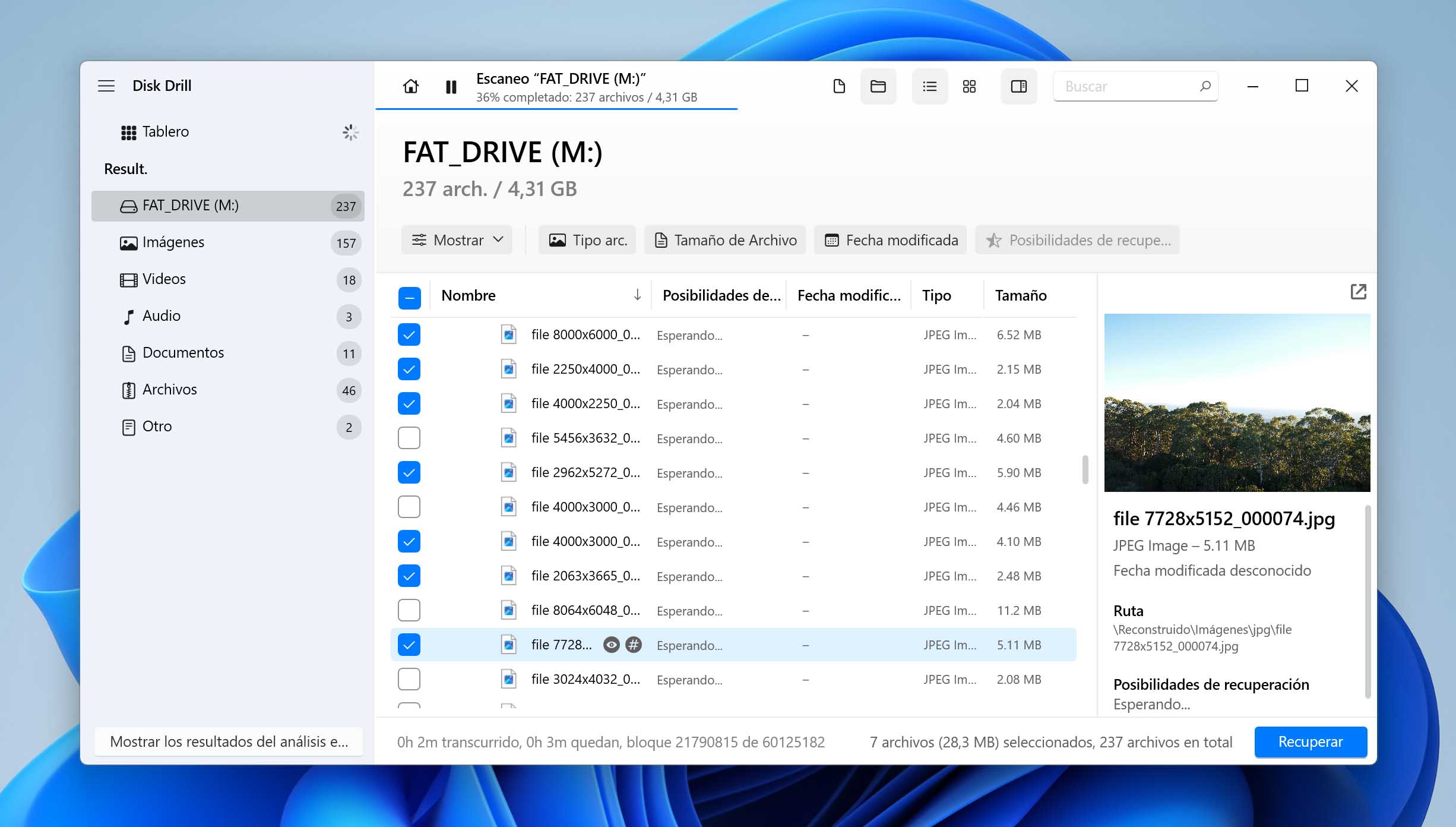 seleccione los archivos que desea recuperar de la particion fat