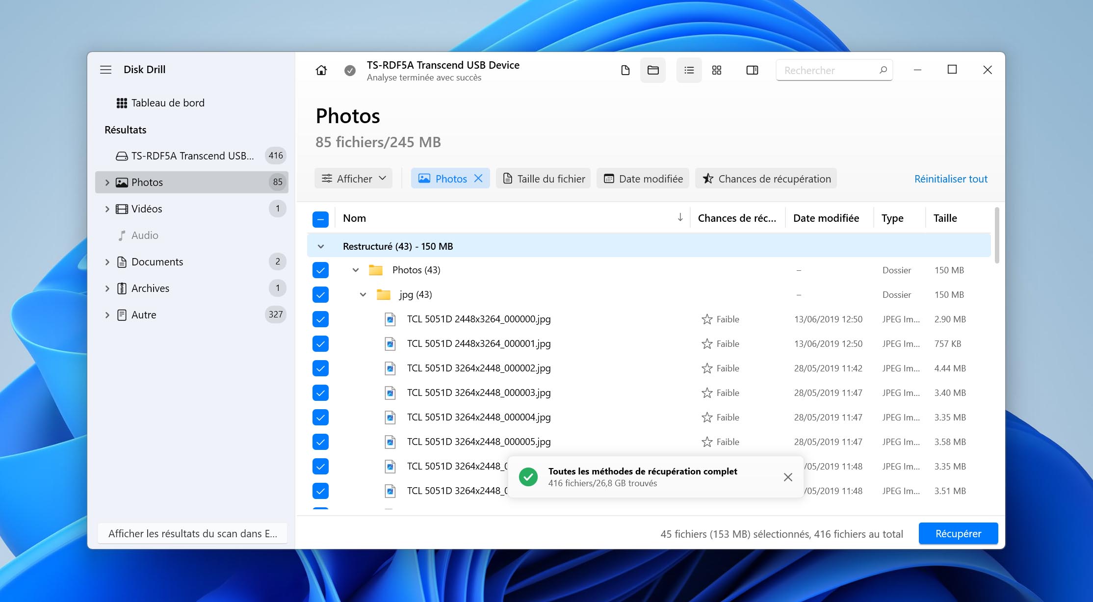 Récupération de photos depuis une carte SD formatée avec Disk Drill