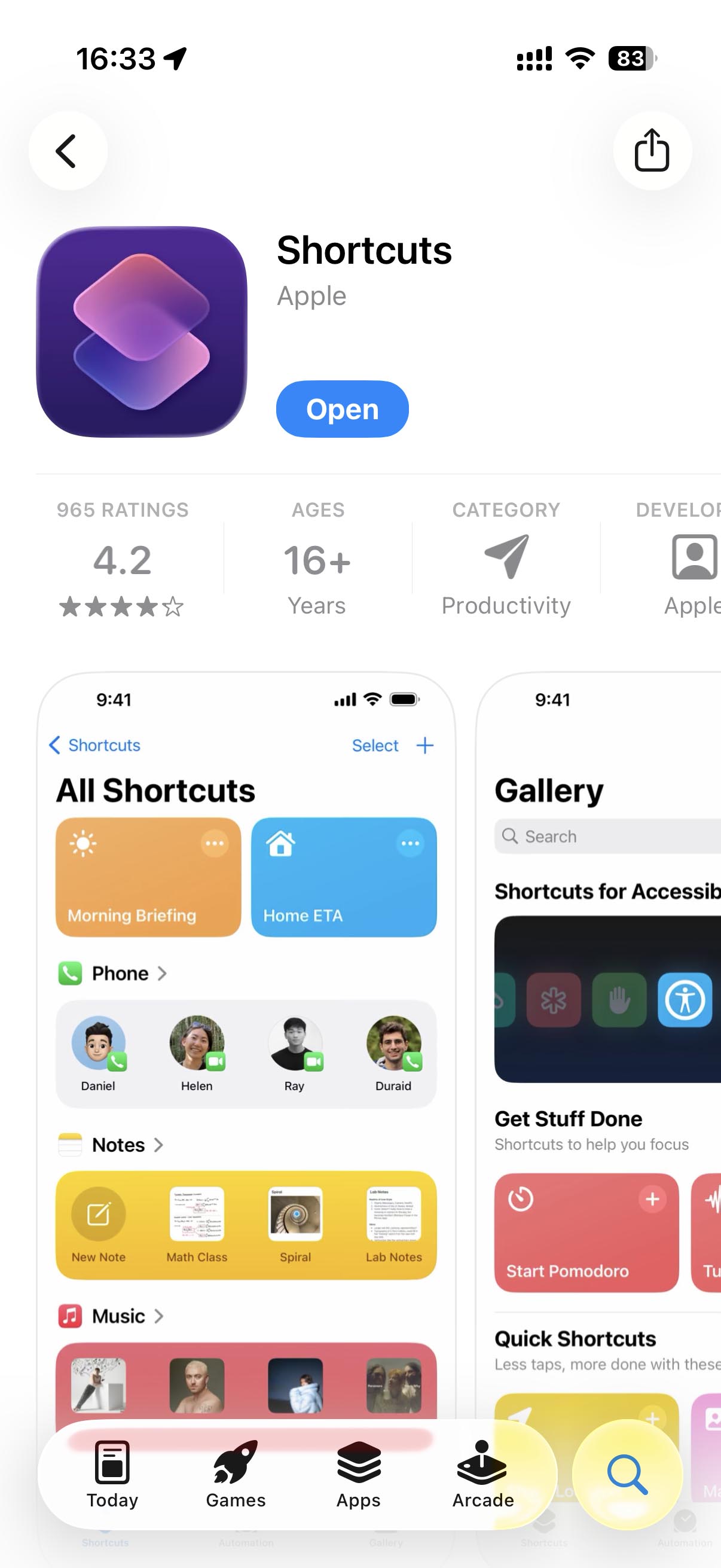 Shortcuts app in the App Store.