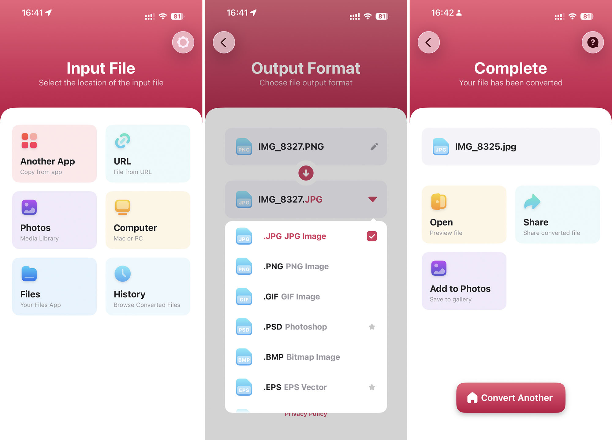 The Image Converter app screenshots.