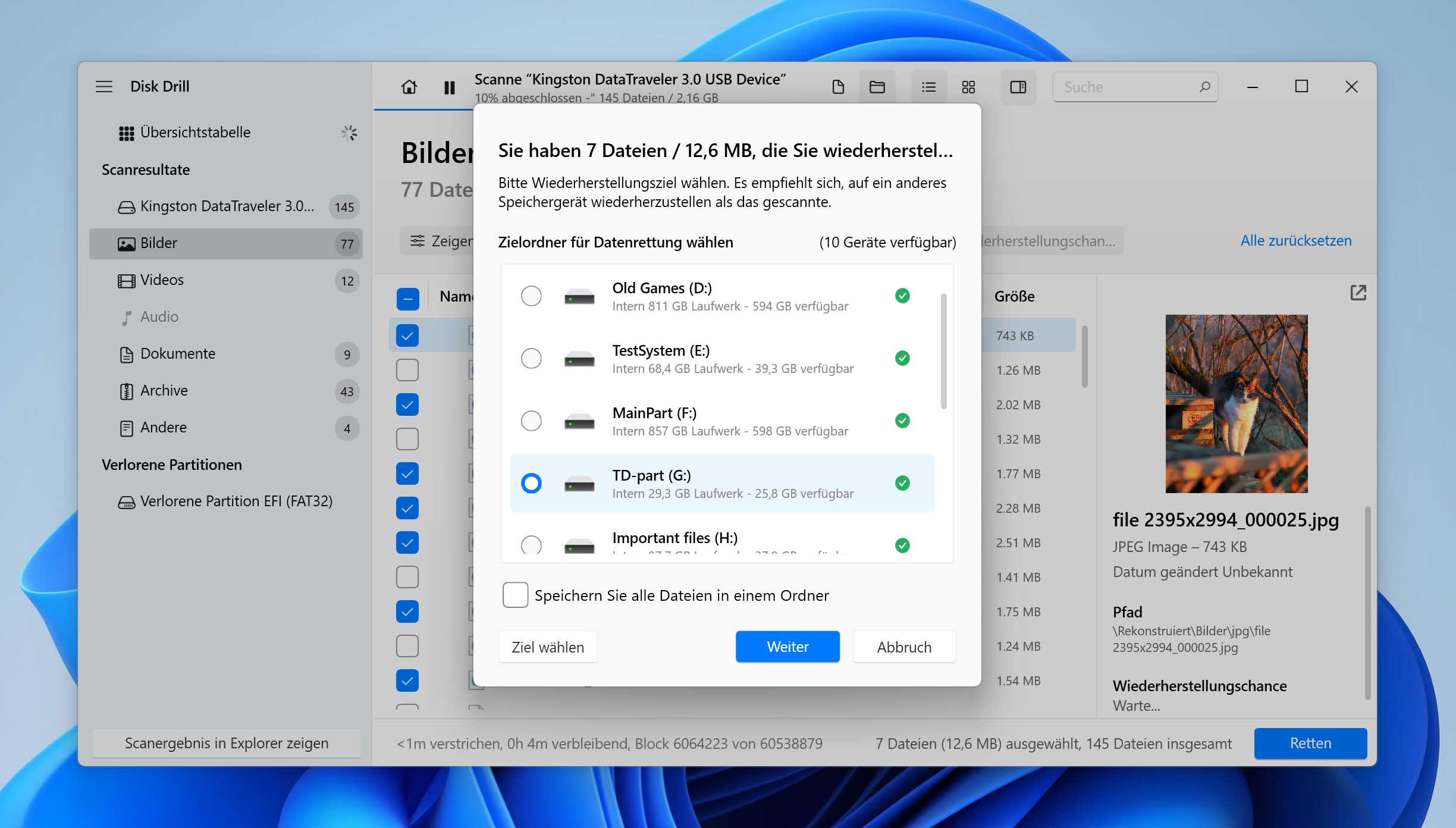 wahlen sie den wiederherstellungsort fur dateien von der fat partition aus