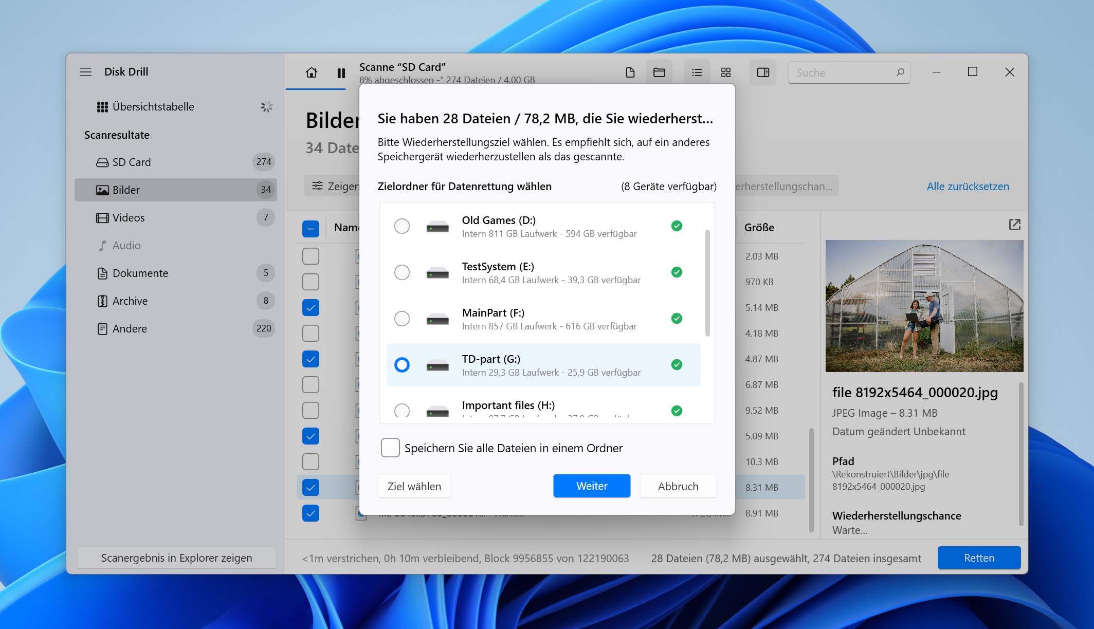 Windows Software stellt Daten von einer Speicherkarte wieder her