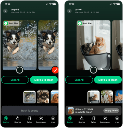 Similar photos selected for deletion in the Clever Cleaner interface