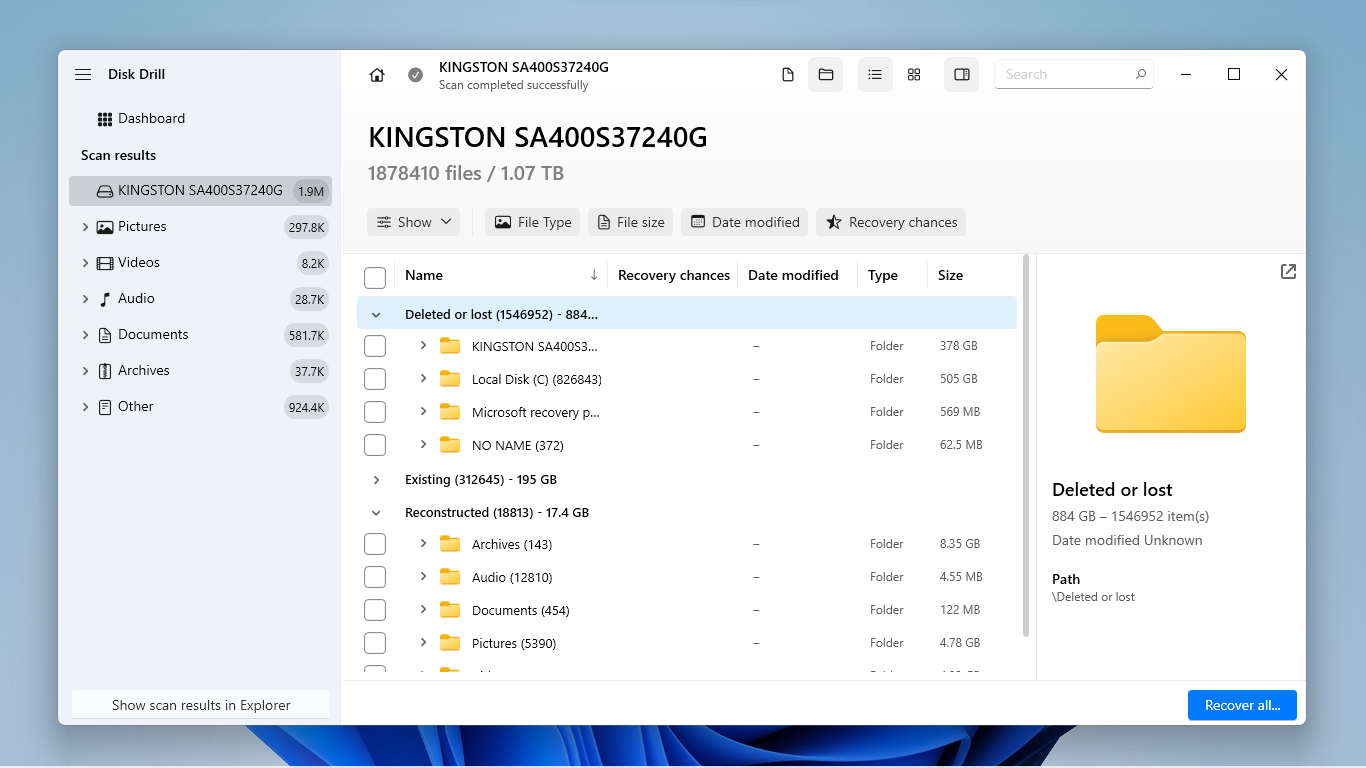 File browsing menu in Disk Drill