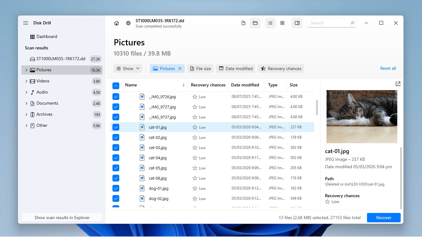 Disk Drill file selection boxes and Recover button