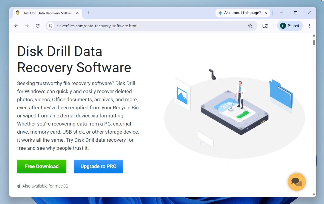 Disk Drill installer webpage