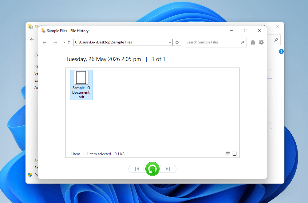 Restoring a delete file with File History
