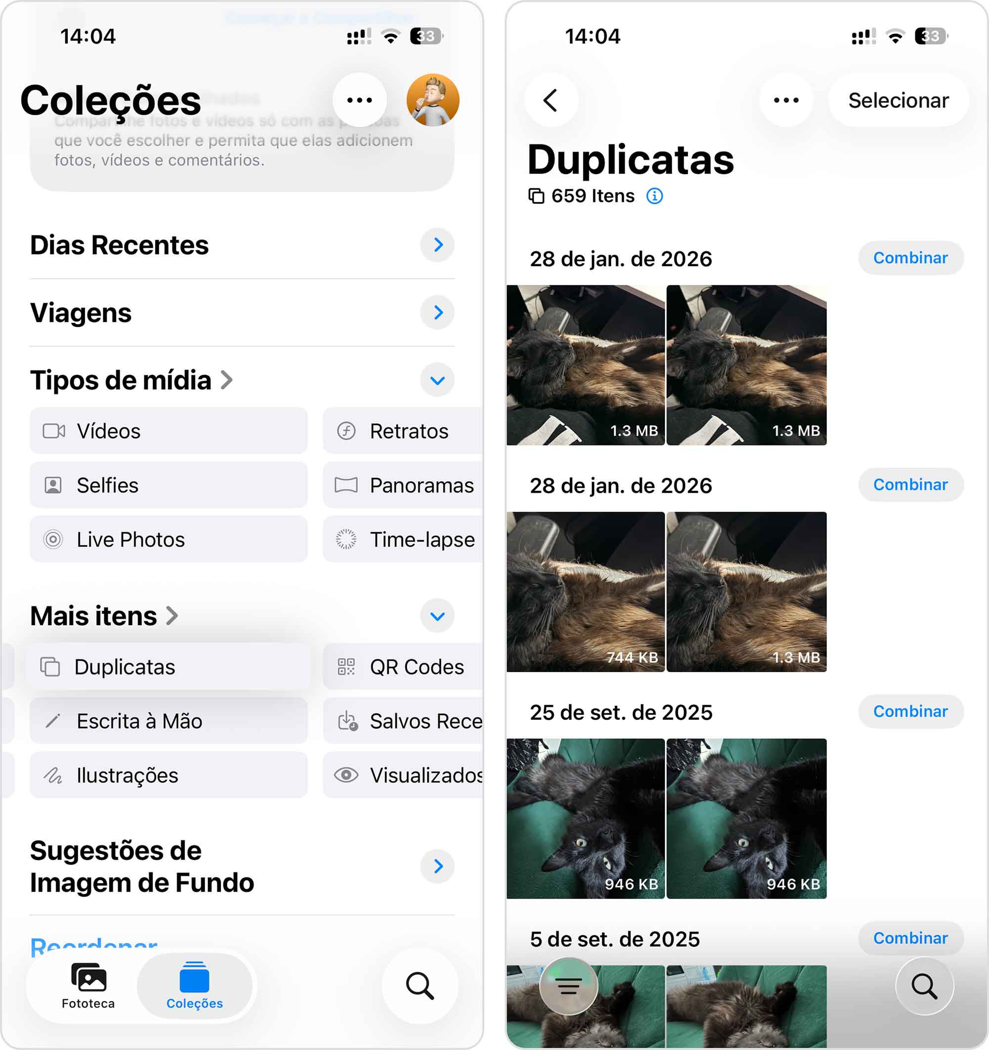 Álbum de Duplicados integrado no iOS.