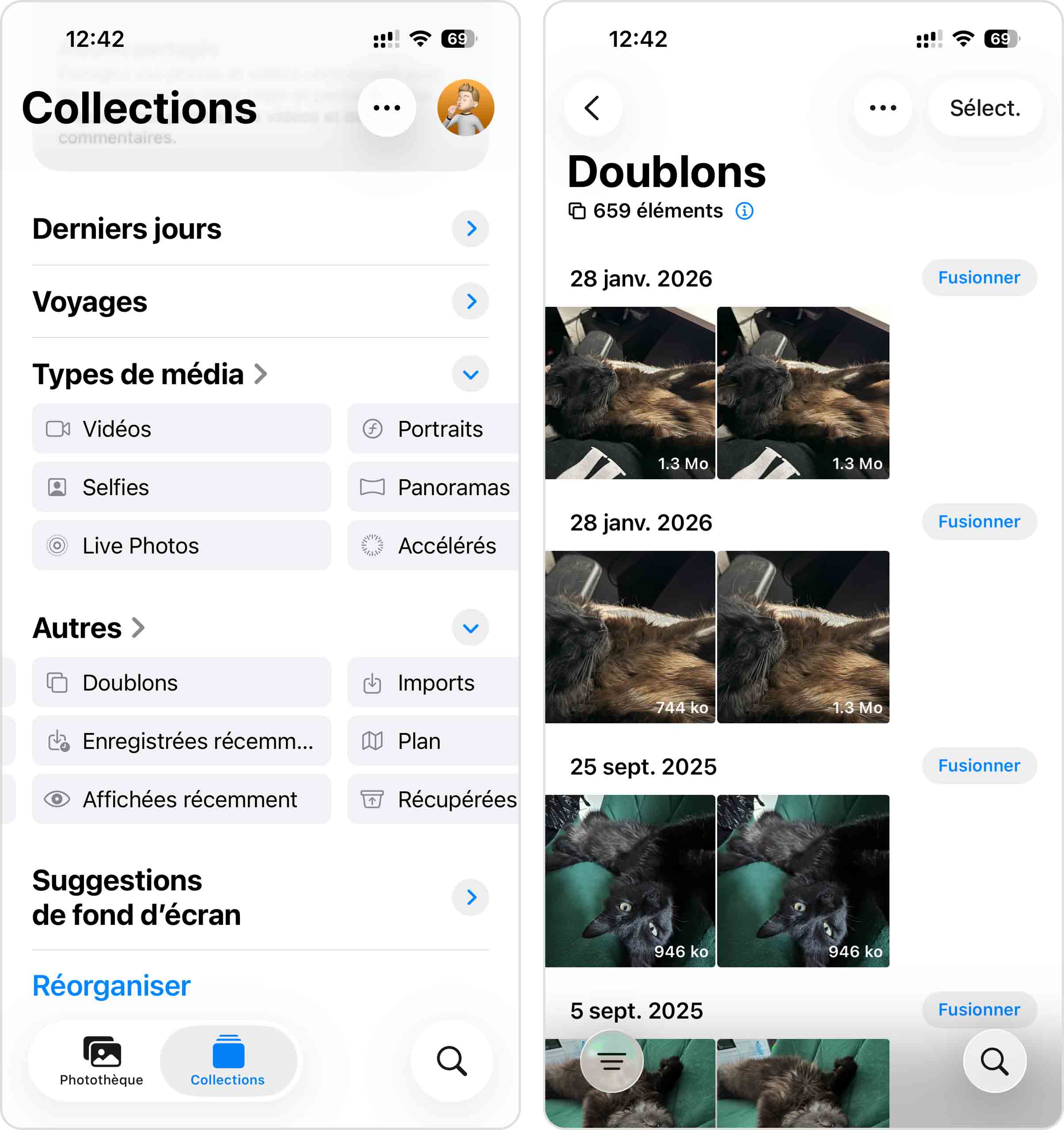 Album Duplicatas intégré sur iOS.