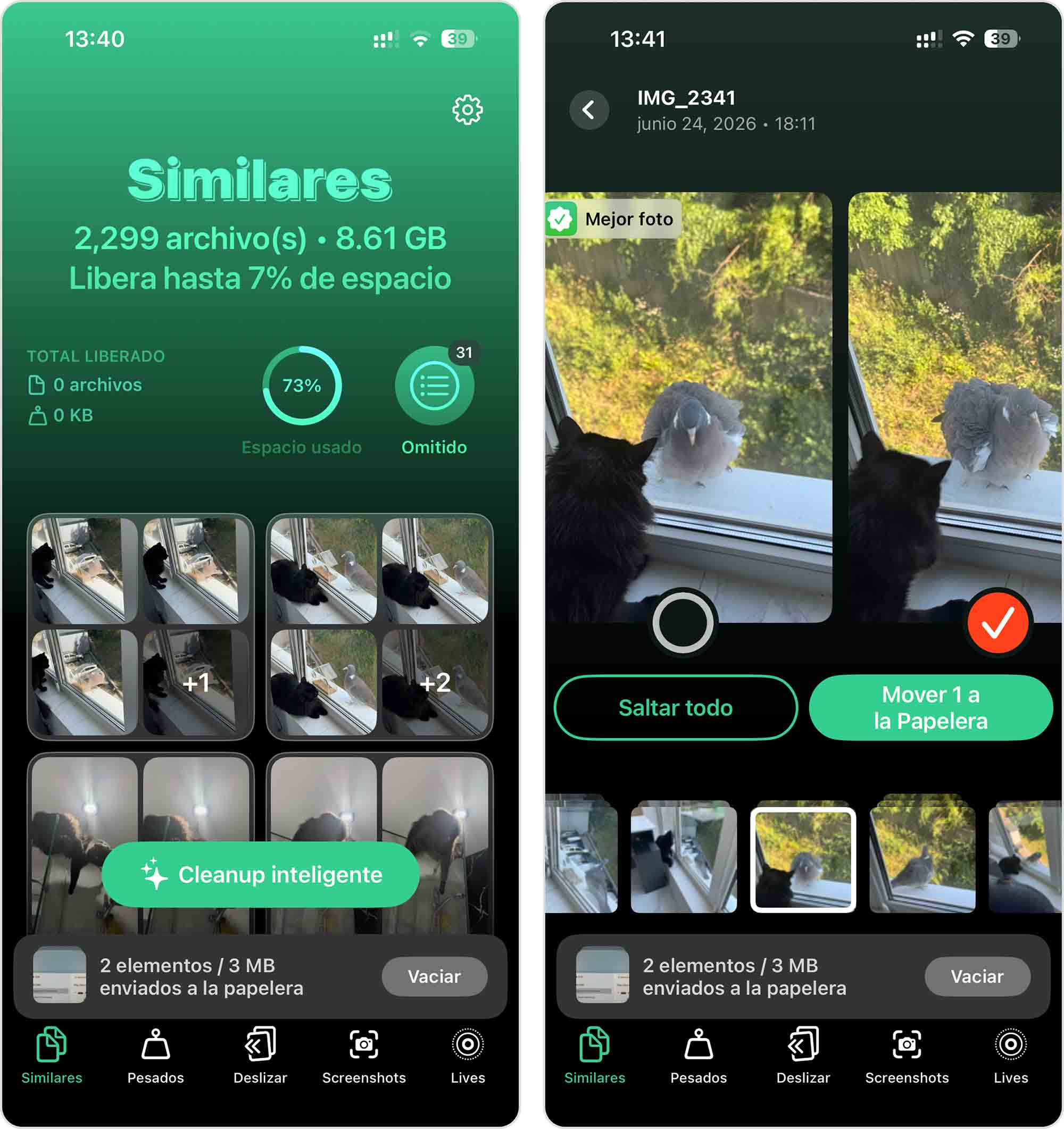 Capturas de pantalla de la app Clever Cleaner.