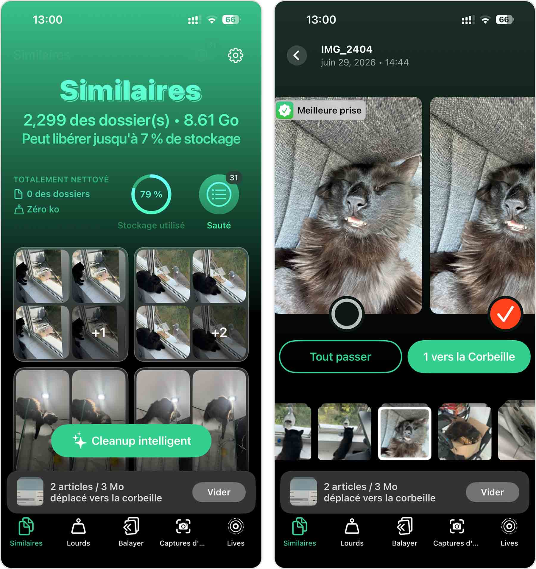 Captures d'écran de l'application Clever Cleaner.