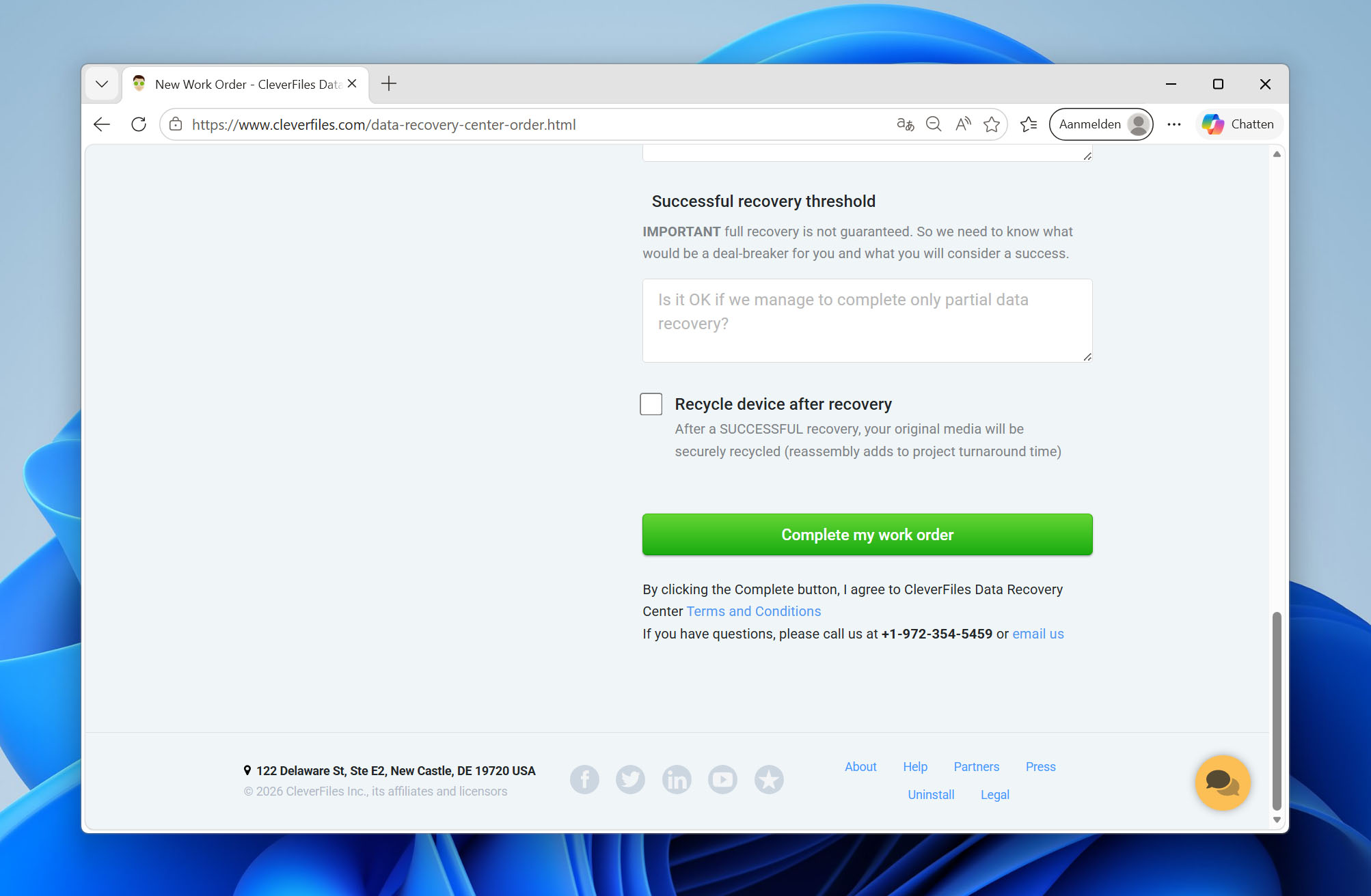complete bestelling bij dataherstelservice