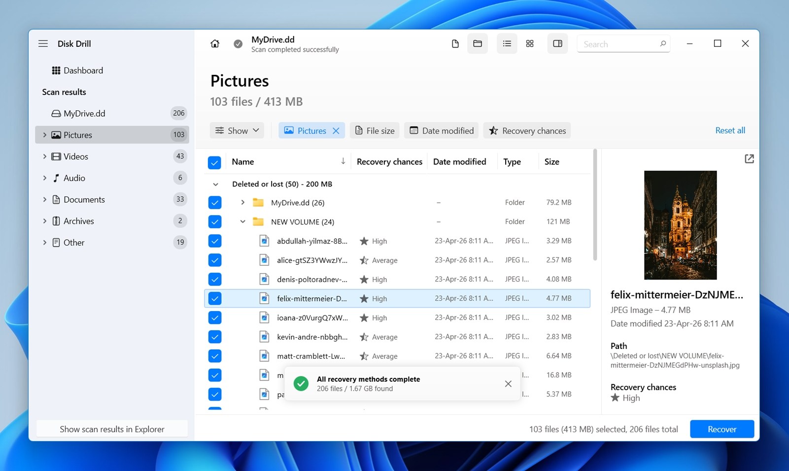 Preview and select the files.