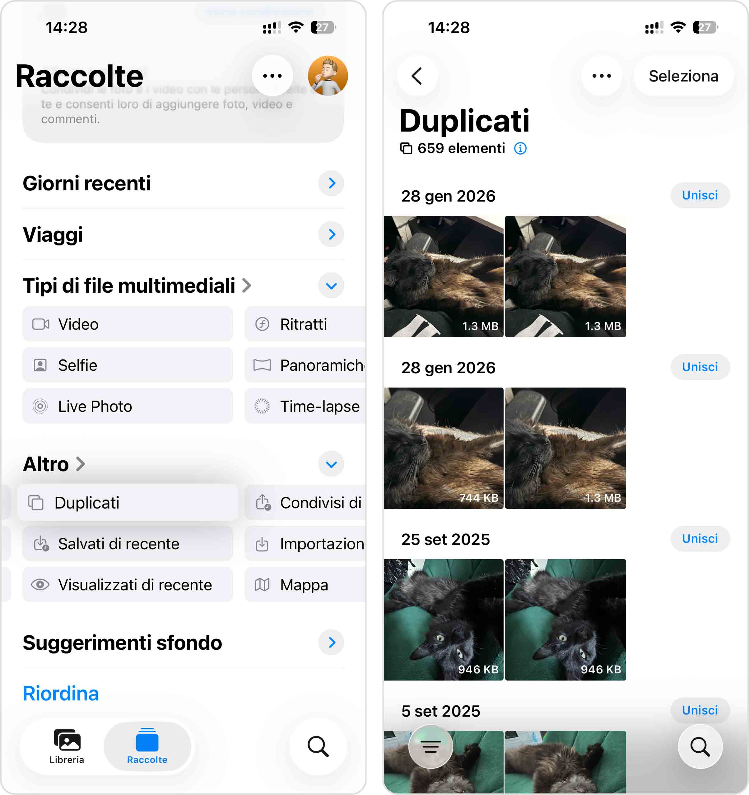 Album Duplicati integrato su iOS.