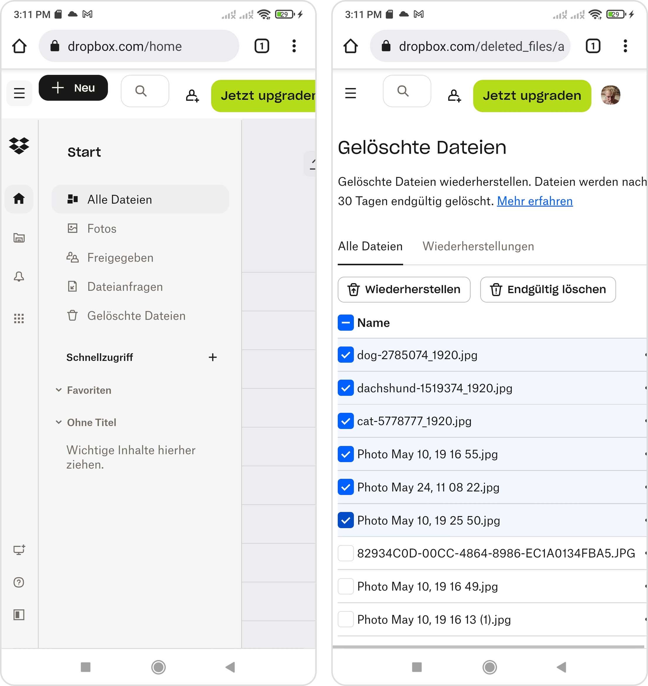 undelete photos with Dropbox backup