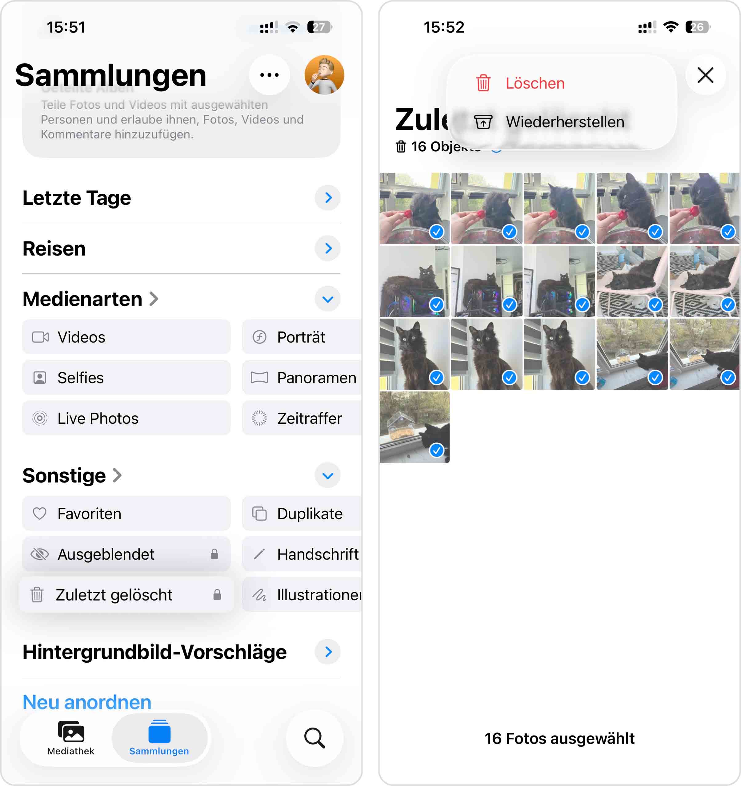 Fotos aus dem Ordner 'Kürzlich gelöscht' wiederherstellen
