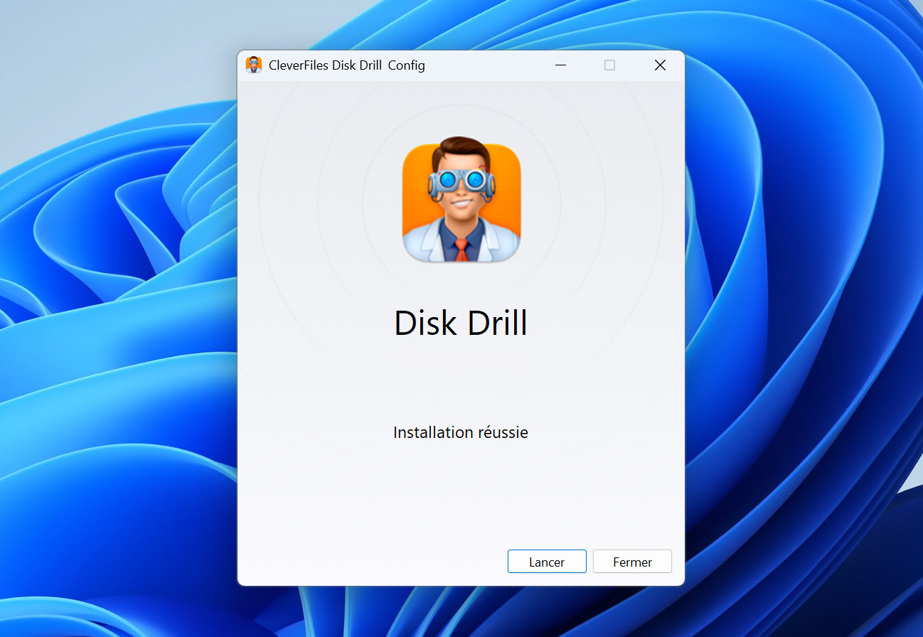 Processus d'installation de Disk Drill sur Windows.
