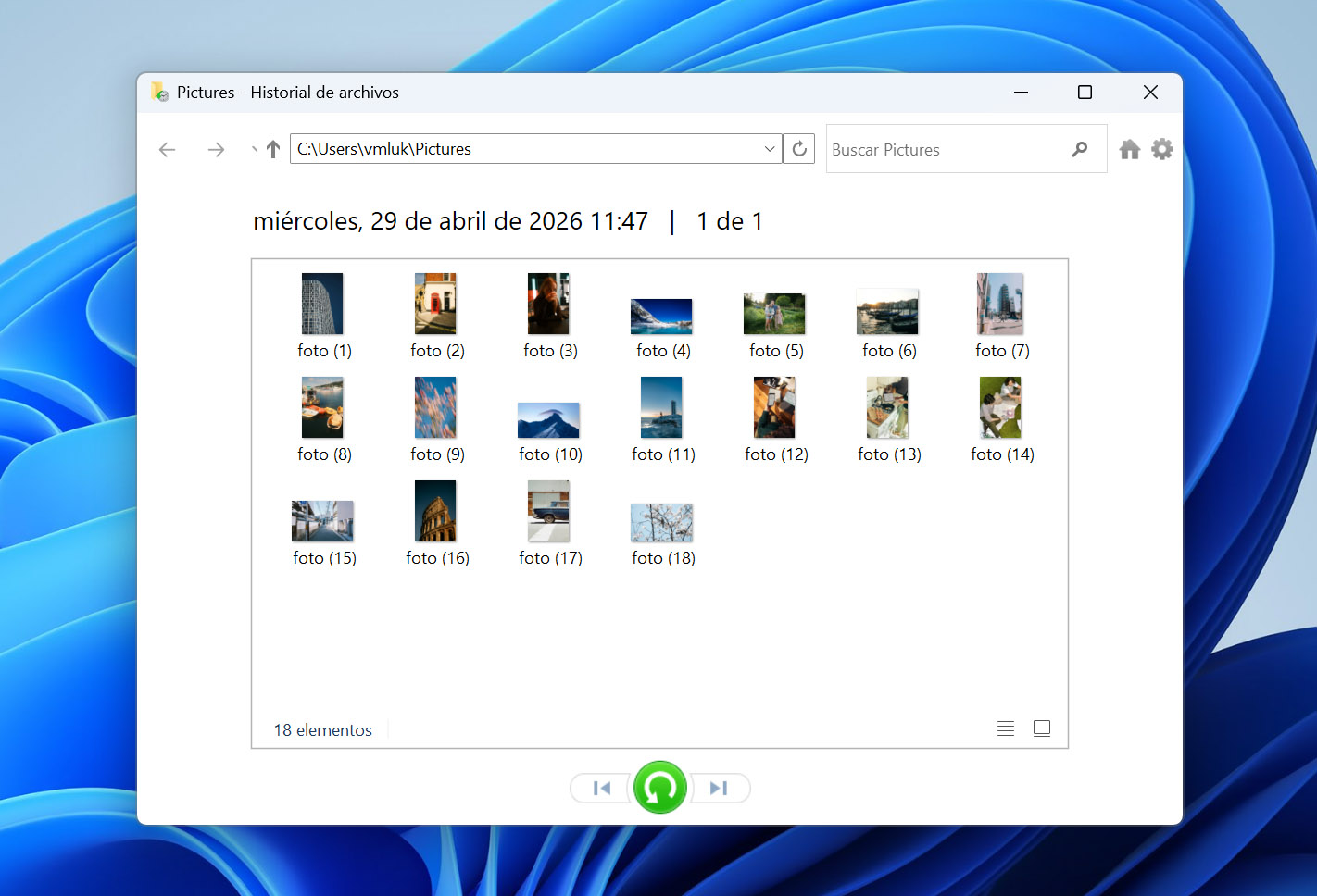 restaurar archivos con historial de archivos