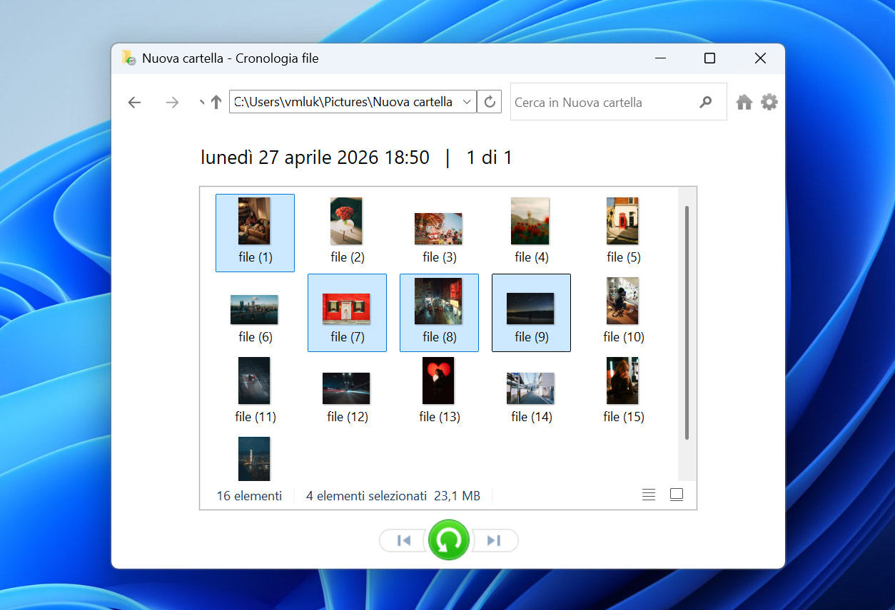 ripristinare i file con la cronologia dei file