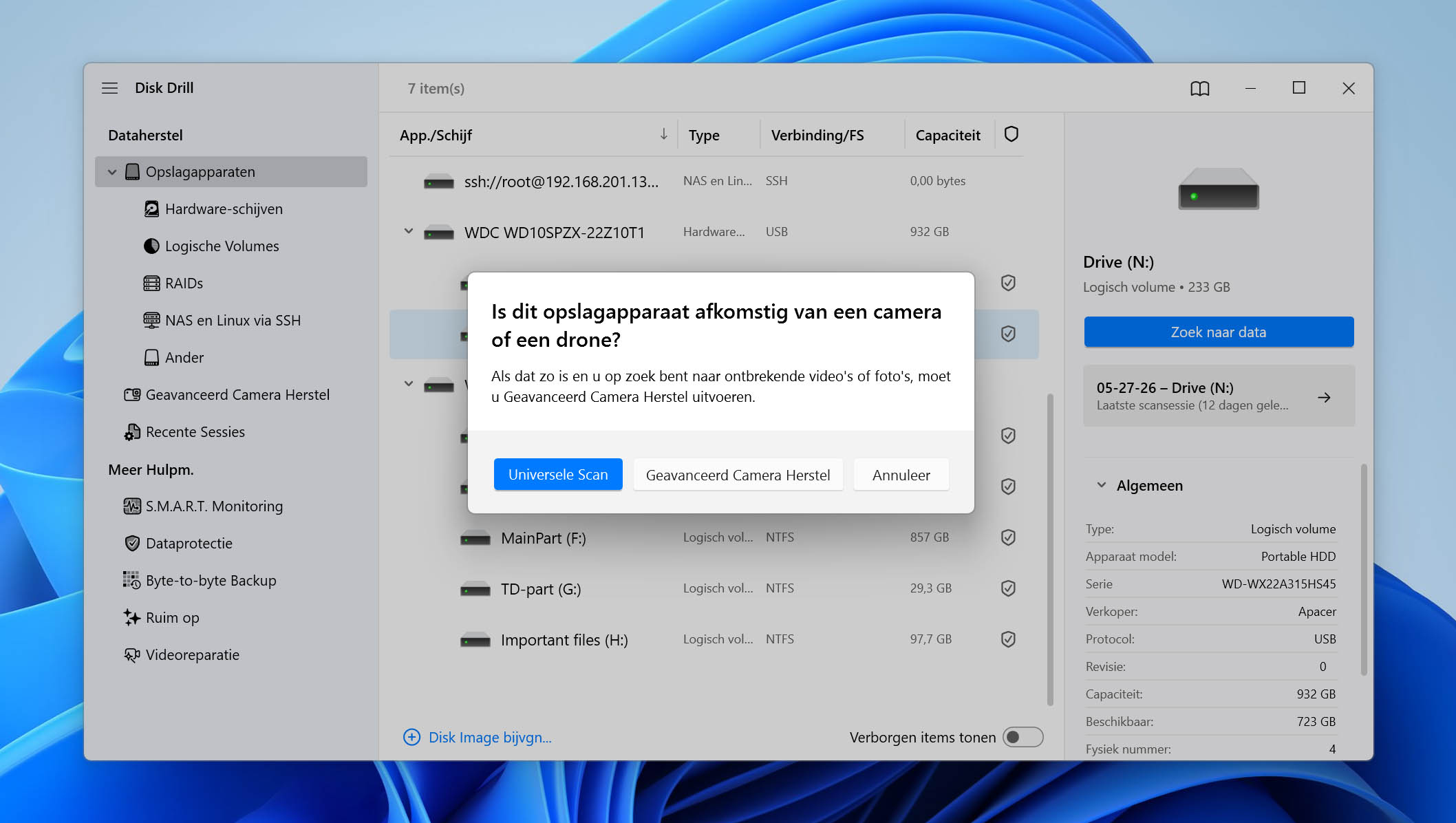 selecteer de scanmethode voor de externe schijf