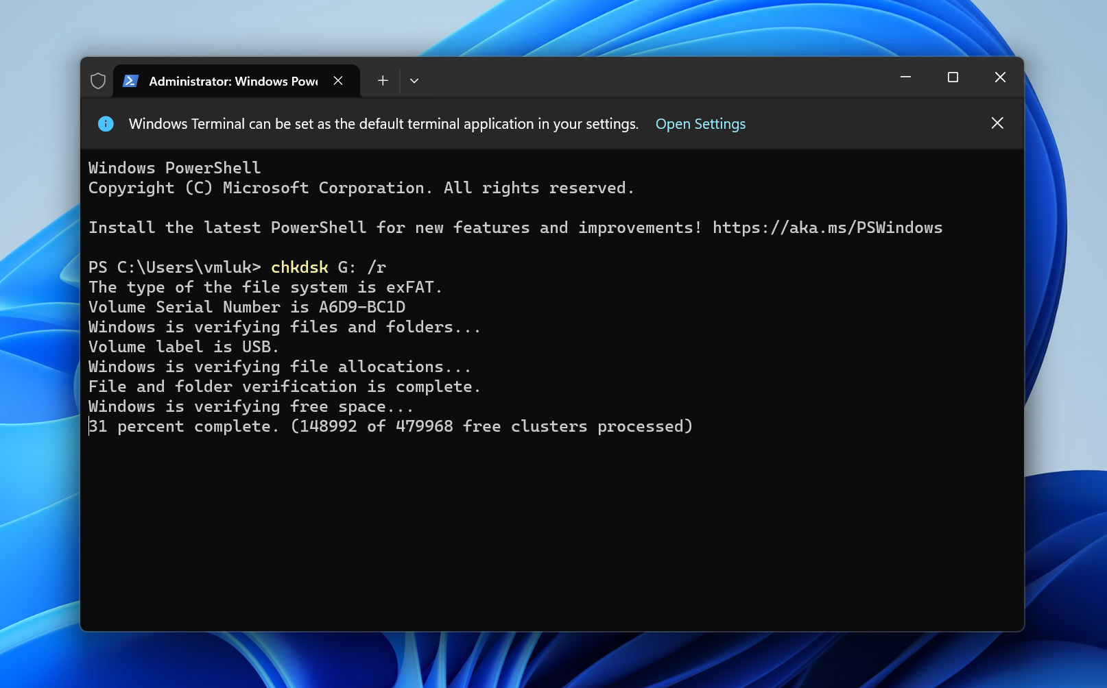 voer het chkdsk commando uit