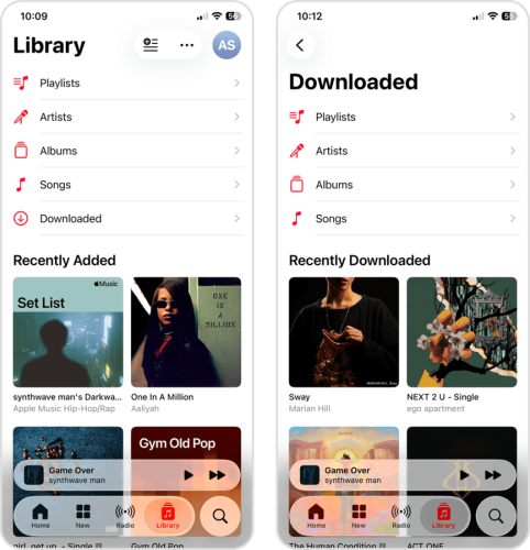 Downloaded Media page in the Apple Music app