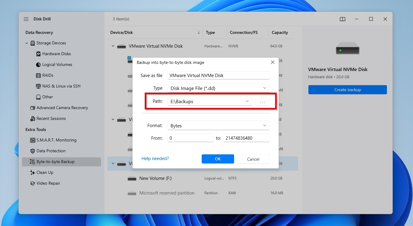 Byte To Byte Backup Select Path