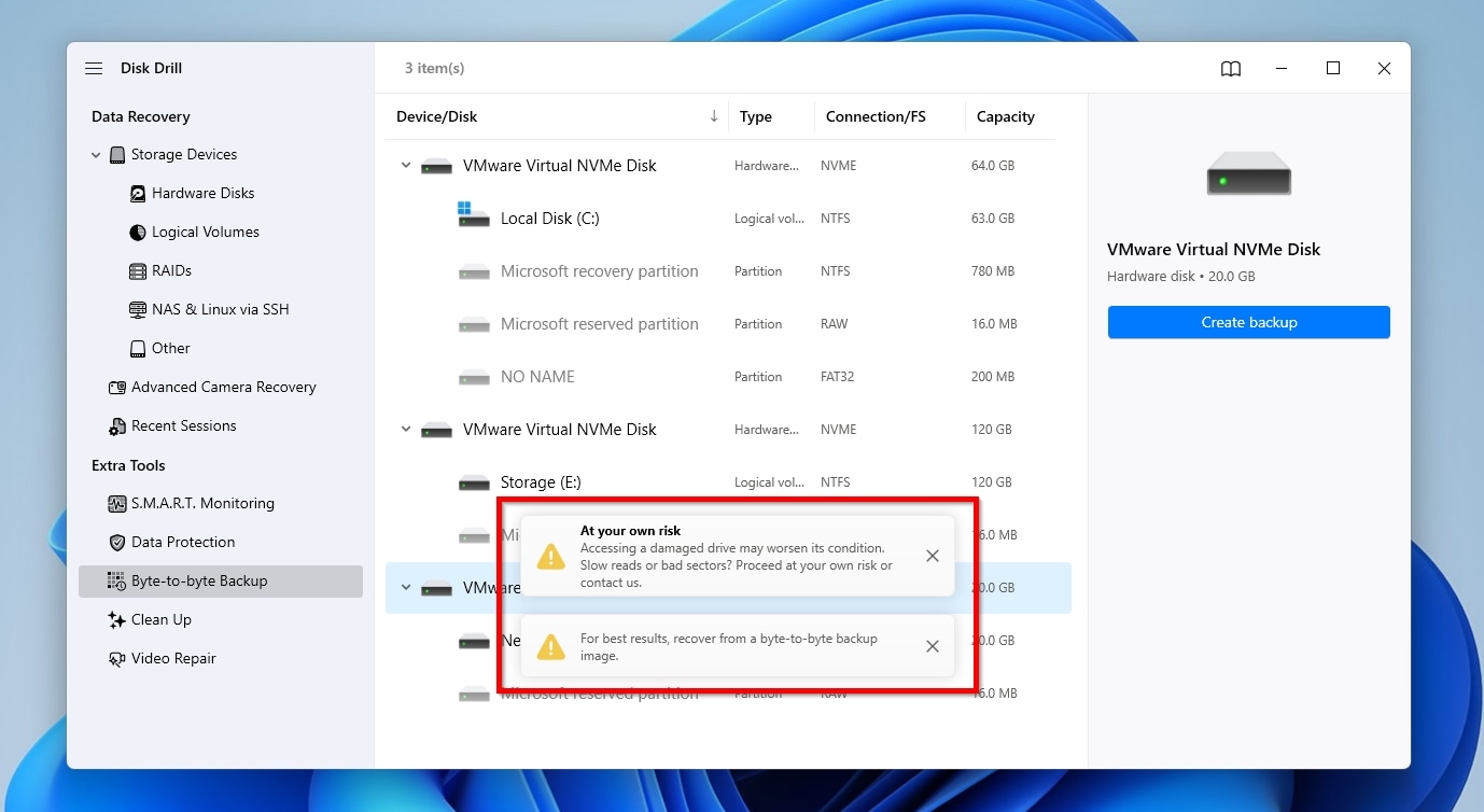 Byte To Byte Backup Warnings