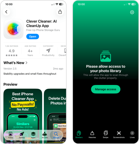 Clever Cleaner App Store page and access button