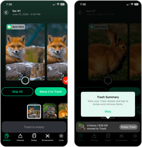 Deleting similar photos using Clever Cleaner's Similars tool