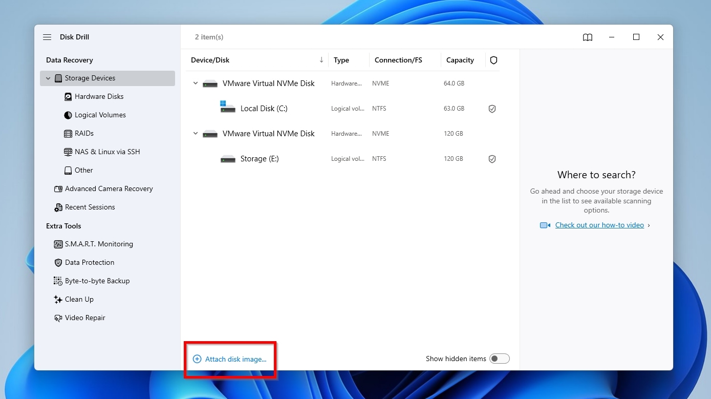 Disk Drill Attach Disk Image Option