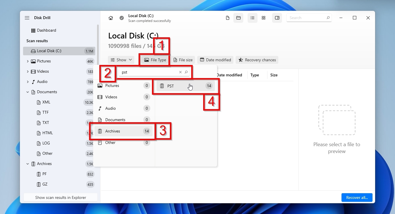 Disk Drill Filtering Results For A Specific File Format