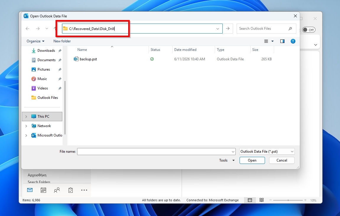 Disk Drill Outlook Open Requester Changed To Recovered PST Location
