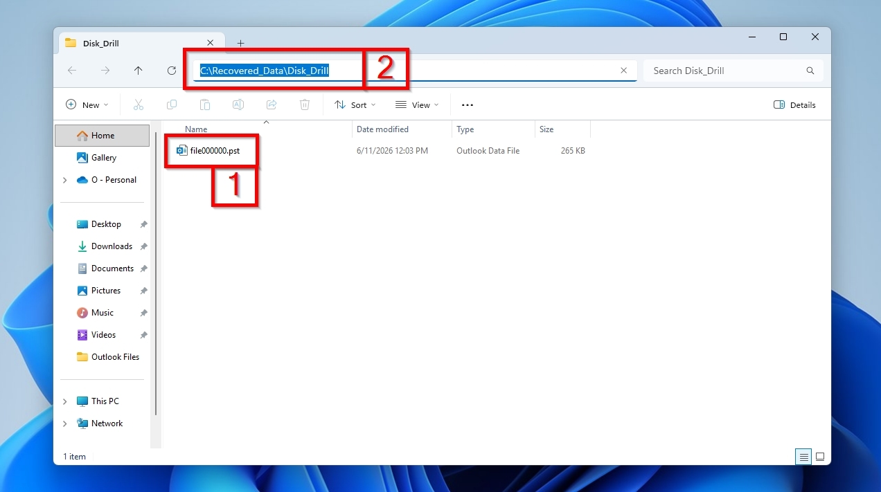 Disk Drill Recovered PST In Windows File Explorer