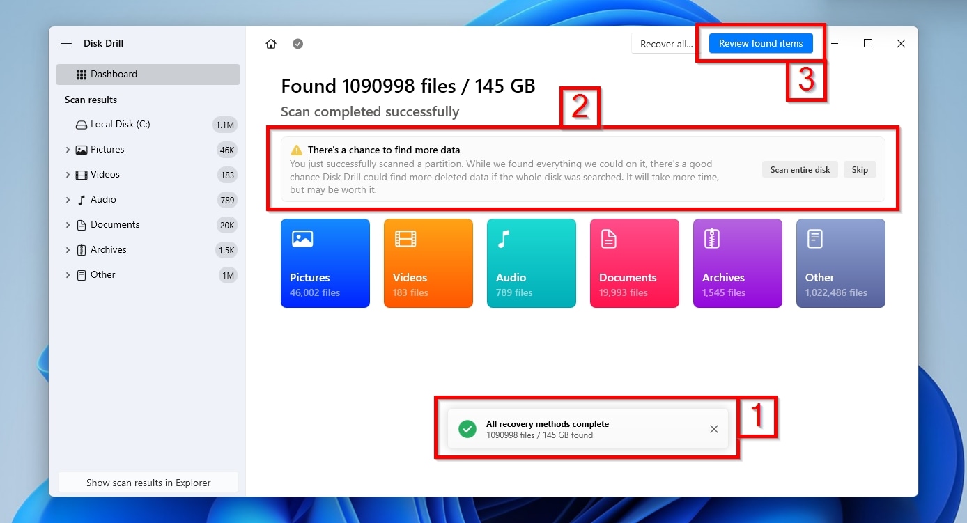 Disk Drill Scan Complete Chance For More Data And Review Found Items