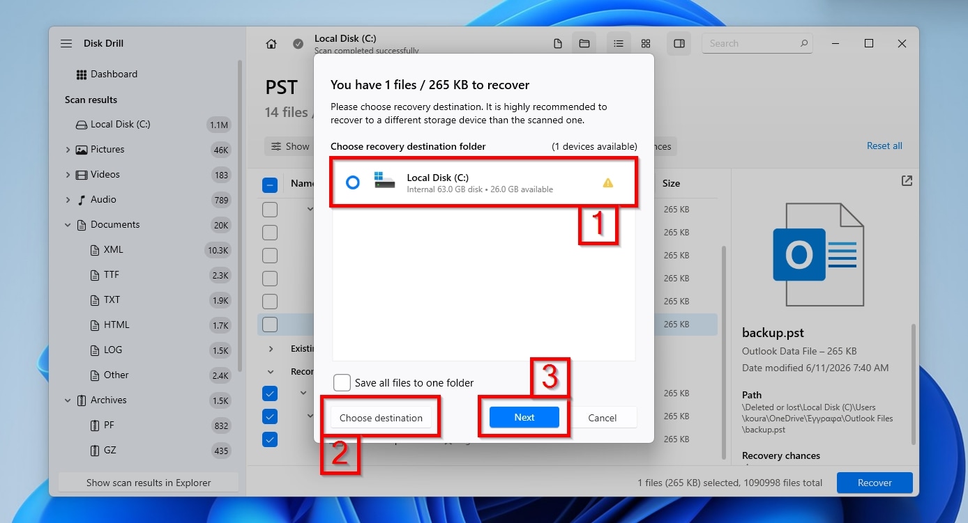 Disk Drill Select Destination