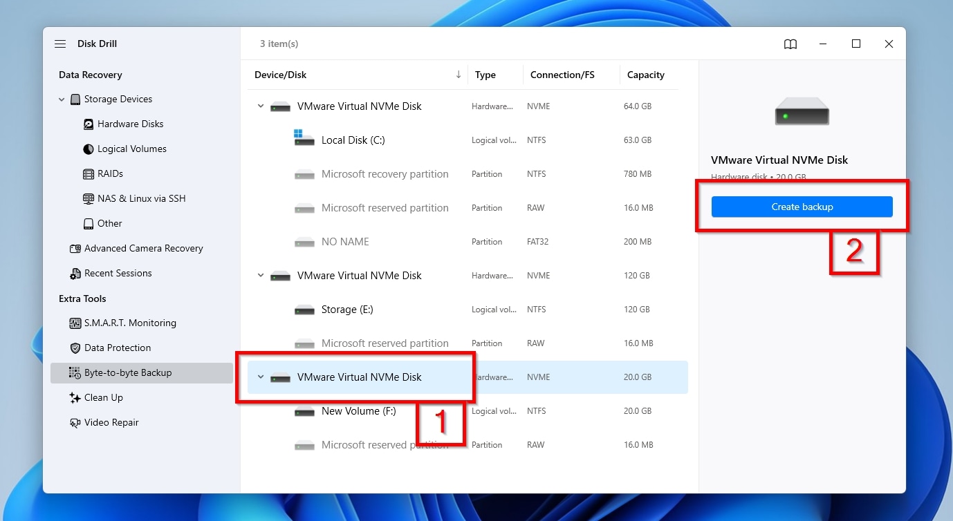 Disk Drill Select Host Disk and Create Backup