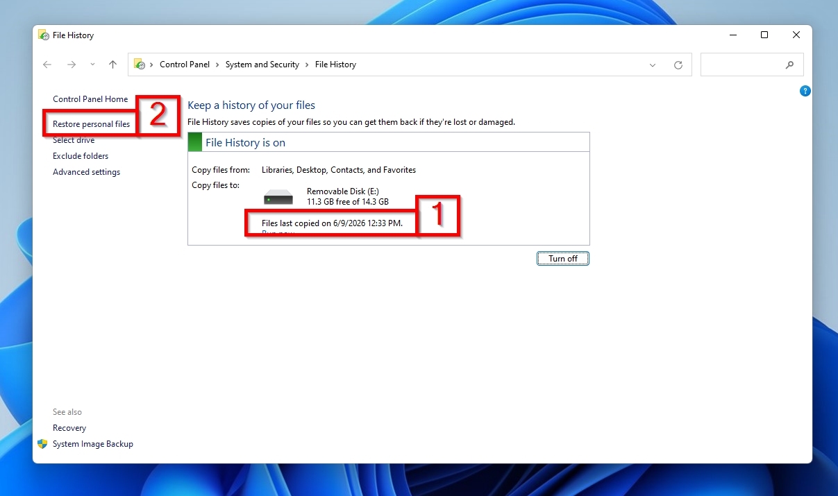 File History Restore Personal Files