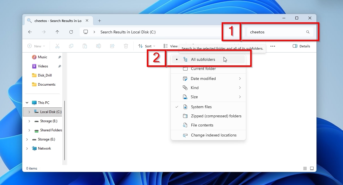 Guest OS Windows File Explorer Search