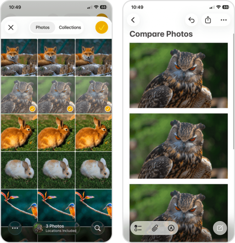 Attachment selection for photos in the Notes app
