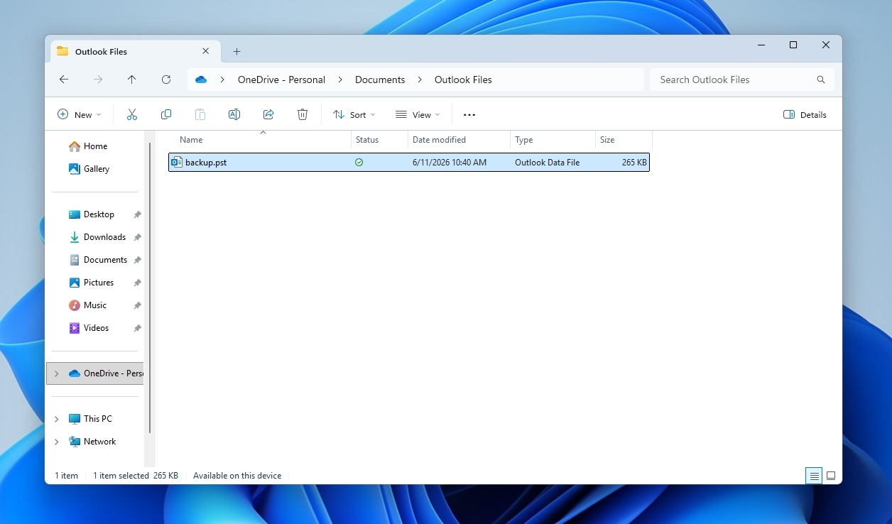 OneDrive Local Outlook PST